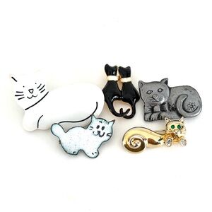 Cat Brooch Lot of 5 Assorted Vintage